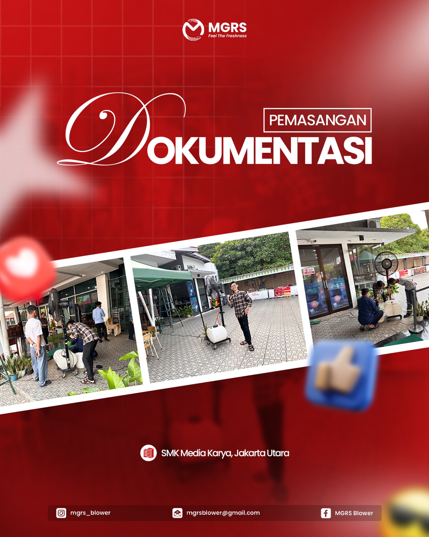 Dokumentasi pemasangan kipas MGRS Blower di SMK Media Karya, Jakarta Utara.